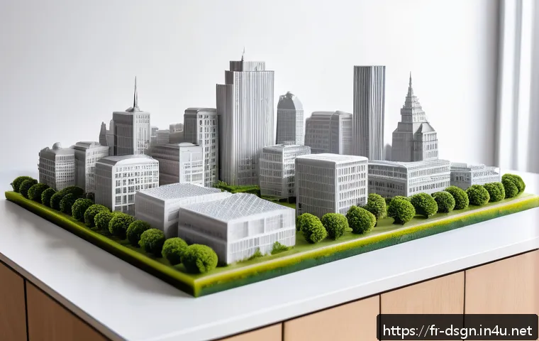 최신 인쇄 디자인 기술 - A hyper-realistic 3D printed architectural model showcasing intricate urban design with modular comp...